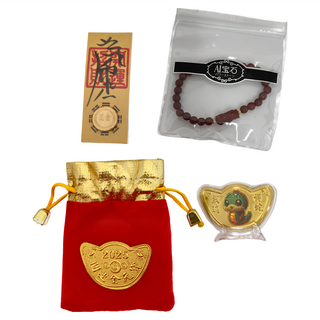 A1寶石 開運超值組 - 珠砂貔貅手鍊+招財金蛇元寶發財金, 混和顏色, 1組