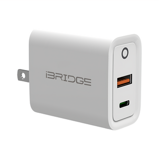 iBRIDGE 20W PD+QC 雙孔快速充電器 智慧分流偵測 同時支援兩個裝置充電 70g輕巧好收納 90度折疊插腳 適用國際電壓, 白色, 1個