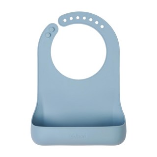 Edison 防漏矽膠圍兜, 7段式可調節卡扣, 舒適貼身設計, 寬口防溢出口袋, 100%白金矽膠, SGS認證材質, 藍色, 1個