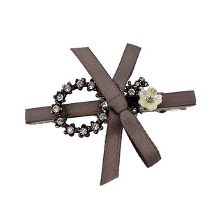 SY蝴蝶結鴨嘴夾-花圈 緞帶髮夾, 1入