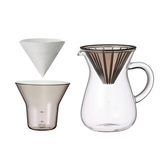 KINTO SCS手沖咖啡壺組(濾紙型), 濾杯 + 玻璃咖啡壺 + 濾杯盛皿 + 瀘紙, 300ml, 1組