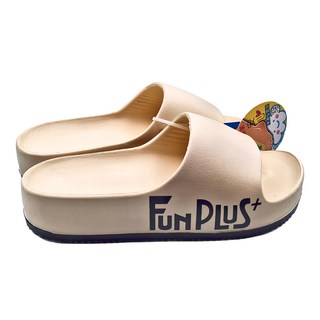 FUN PLUS 經典生活厚底休閒拖鞋, 加寬楦頭, 三角趾丘, 弧形微包覆, 370/380mm, 米色