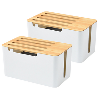 Mega 日式木蓋雙層路由器收納盒, 白色, 2個