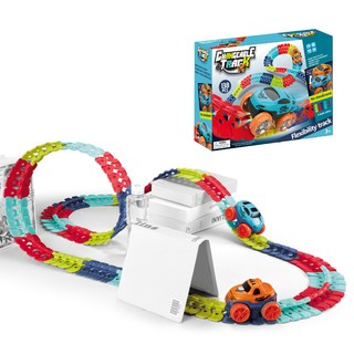 OhBabyLaugh 軟膠柔性軌道車 Set 138件, 1組, 車殼(10 x 6cm) + 軌道(8 x 3cm) + 起始板(10 x 8cm) + 車子(10 x 7.5 x 5cm)