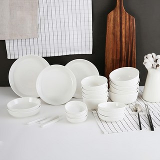 ERATO 4人用8種家庭陶瓷餐具組 24入, 陶瓷 白色, 1組, Dinner Plates, Salad Plates, Bowls, Side Plates