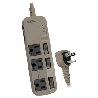 安全達人 BiBi聲AI過載警報延長線 3孔 4開 6尺 3P, 1個, 沙色, 180cm