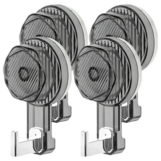 FANCY LIFE 吸盤式強力掛鉤 透明灰 浴室廚房多用途收納, 4個