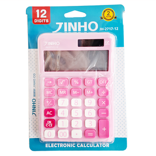 JINHO 京禾 12位元計算機，大型LCD數字顯示，太陽能/電池雙重電源，粉色, 1個
