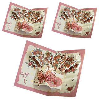 CARD LOVER 信的戀人 立體賀卡套裝 星河玫瑰之詩 GC5485G 賀卡 105 x 150mm + 信封 160 x 115mm, 薔薇花叢, 3組