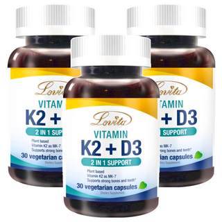 Lovita 維生素K2 + D3素食膠囊 0.4g, 30顆, 3罐