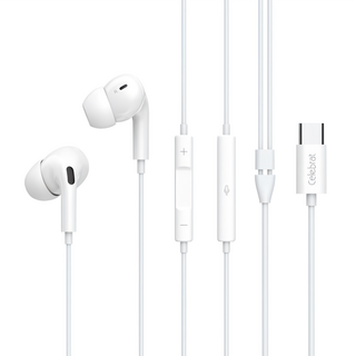 Celebrat E300 TYPE-C 入耳式有線耳機，降噪晶片，高音質通話，TPE線材，10mm驅動單元, 白色