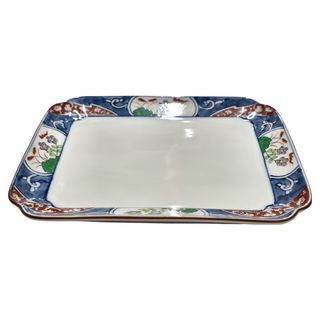 金錦間取花角皿, 白色 + 藍色, 1個