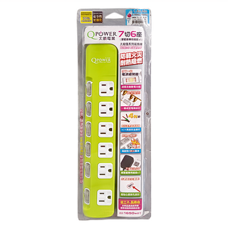 Tyson 太順電業 QPOWER 3孔7開6插延長線插座, 1.8m, 萊姆色, 1條