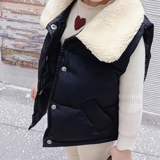 愛北鼻 兒童加厚羽絨背心，保暖舒適，時尚百搭，活動自如, 140碼, 黑色, 1入