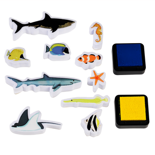 Rex LONDON 海洋動物造型印章 + 印泥組, 黃色 + 藍色, 1組