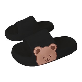 JOEKI 熊熊拖鞋 側邊熊熊, 黑色, 1雙, 36~37