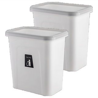 廚房掛式推蓋垃圾桶 2個, 白色, 1層
