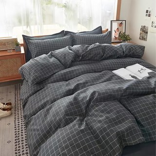 MIT 舒柔棉 薄床包組 3.5x6.2, 單人加大, 簡約格紋, 床包+枕套