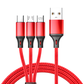 CHENYUN 呈云 3合1快充數據充電線 合金材質外殼 Lightning/Type-c/Micro, 紅色, 1條, 1.2m