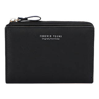 韓版十字紋中夾 高品質皮革面料, 14 x 10cm, 黑色