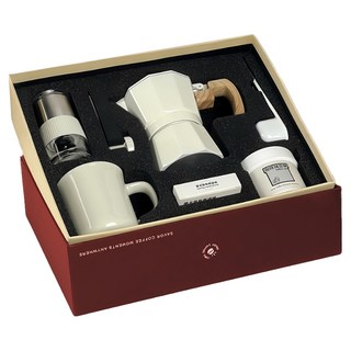 上手家居 摩卡壺咖啡禮盒 咖啡器具/咖啡用具/露營咖啡組/旅行咖啡組, 磨豆器 + 摩卡壺 + 杯子 + 儲豆罐 + 豆刷勺 + 濾紙包, 350ml, 1盒