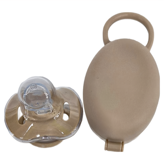 Basilic 貝喜力克 拇指型安撫奶嘴 附防塵蓋可掛式奶嘴收納盒 存在主義 奶茶, M(6個月以上), 1組