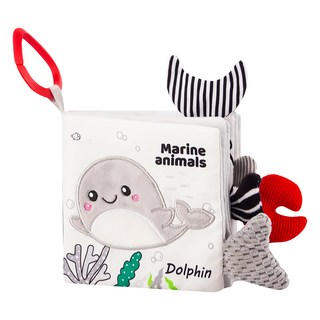 OceanBaby 黑白布書 海底生物世界, 寶寶啟蒙認知布書，刺激視覺聽覺發展, 1本