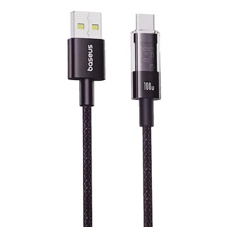 Baseus 倍思 透明CD系列 100W USB-A to Type-C快速充電線, 2m, 星曜黑, 1條