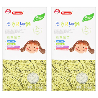Nnutrinini 脆妮妮 思麥兒細麵 翡翠菠菜口味，翠綠清香，麵條細短，免剪碎好方便，無鹽無色素無防腐劑, 180g, 2盒