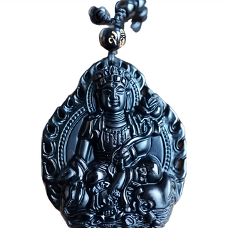 喜緣玉品 十二生肖守護神黑曜石玉珮 八大守護神,普賢菩薩 龍蛇,提升氣場,抵禦負能量,帶來正面能量,可調整長度掛繩, 1個