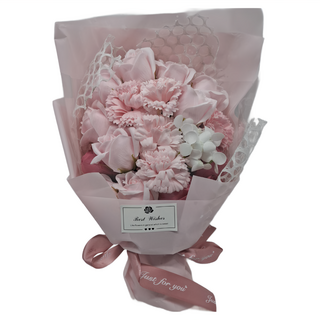 19朵香皂花 盒裝, 13朵玫瑰+5朵康乃馨+1朵綉球花束禮盒, 櫻花粉, 1盒