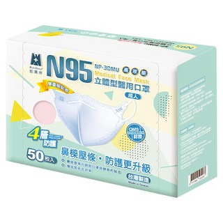 BLUE EAGLE 藍鷹牌 成人N95立體型醫用口罩 鼻樑壓條款, 粉色, 50片, 1盒