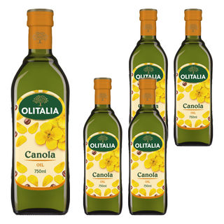 OLITALIA 奧利塔 頂級芥花油，單元不飽和脂肪酸68%，發煙點高達230度，750ml, 5瓶