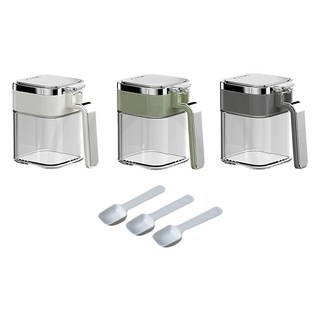 野一夏 日系密封防潮玻璃調味罐3件組 附湯匙, 1組, 調味罐 3個 + 湯匙 3支