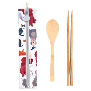 in Blooom 印花樂 Soupy Tang 拉鏈餐具袋套裝 含餐具 (湯匙和筷子) 棉和聚酯纖維 W6 x L26 cm, 寵物派對, 1組