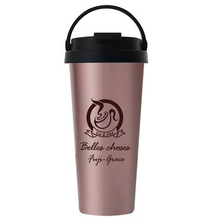 FUJI-GRACE 富士雅麗 陶瓷噴層手提保溫杯 600ml 食品級PP杯蓋 304不鏽鋼杯身 易清洗 不易殘留味道, 玫瑰金, 1個