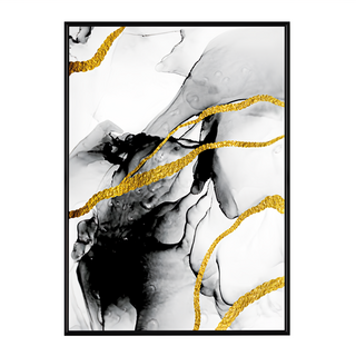 流金II 白金色抽象藝術畫, 59.4 x 42cm, 黑色