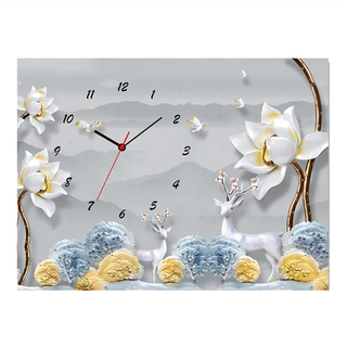 24mama掛畫 單聯式 山丘 動物 鳥 抽象 花卉 樹 無框畫 時鐘掛畫, 大白花鹿