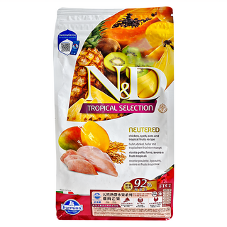 N&D 室內/結紮貓 天然熱帶水果系列 貓乾糧, 雞肉芒果, 1.5kg, 1袋