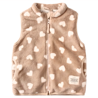 GITA DESIGN兒童款珊瑚絨保暖背心 心形 米色 高領, 130cm, 經典愛心
