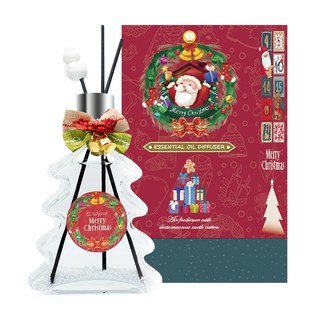 QiMart MIT聖誕樹造型香氛珪藻土擴香瓶 Set 200ml, 手工珪藻土擴香塊, 碳纖維擴香棒, 聖誕蝴蝶結, 雪花造景景粉, 蜜糖果園, 1組