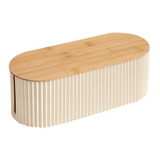 高級質感波浪木蓋電線收納盒 奶霜白 電源線收納, 1個