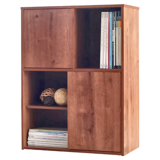 EASYHOME 雅砌雙門四格收納書櫃 北歐原木風 58.5x29.5x78.3公分 高級塑合板, 胡桃色, 1個