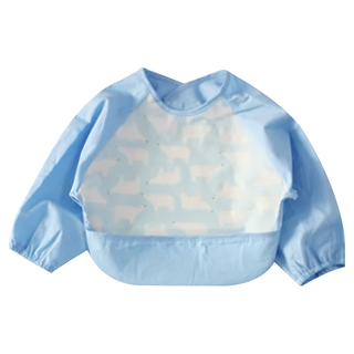 多功能防水長袖圍兜 袖子防水透氣 適合12~36個月寶寶, 北極熊, 1件