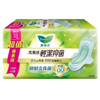 Laurier 蕾妮亞 台灣公司貨 零觸感特薄輕潔抑菌衛生棉, 1包, 28片, 量多日用型 25cm