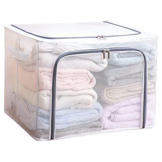 樂邦 雙開口PVC鋼架衣服棉被收納箱 100L 大容量 可疊加 拉鍊式 藏灰色, 60 x 42 x 40cm, 1個