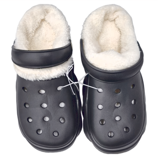 ego life 巧克力配飾柔軟毛絨可拆卸EVA增高厚底拖鞋洞洞鞋 黑色, 37-38號