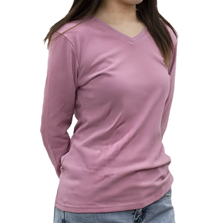 Partner dear 羊絨女V領厚保暖衣，柔軟舒適，能量衣著，M-L, 梅紅