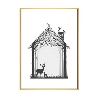 溫暖的家 黑白鹿鳥樹屋壁畫, 木色