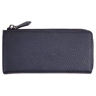 真皮L型男士小長夾 頭層牛皮 6卡位, 長17.5 x 高9cm, 黑色